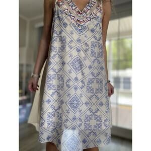 FREE PEOPLE Ancient Mystery Beaded Sequin Shift Dress Beige Women’s L